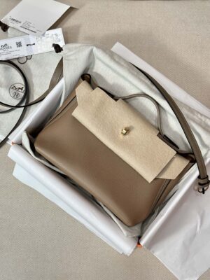 Hermès Mini Kelly 2424 Evercolor & Swift Beige Weimer & Etoupe Gold Hardware