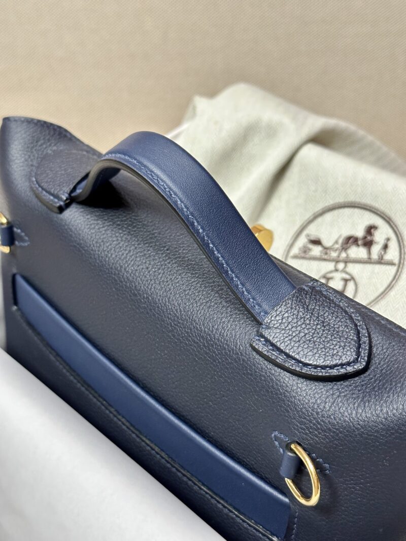 Hermès Mini Kelly 2424 Evercolor & Swift Blue Nuit & Blue Navy Gold Hardware - Image 9