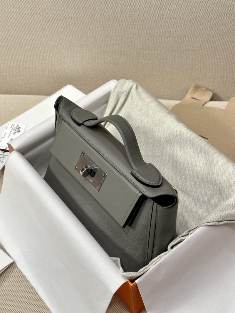 Hermès Mini Kelly 2424 Evercolor & Swift Gris Meyer Silver Hardware - Image 8