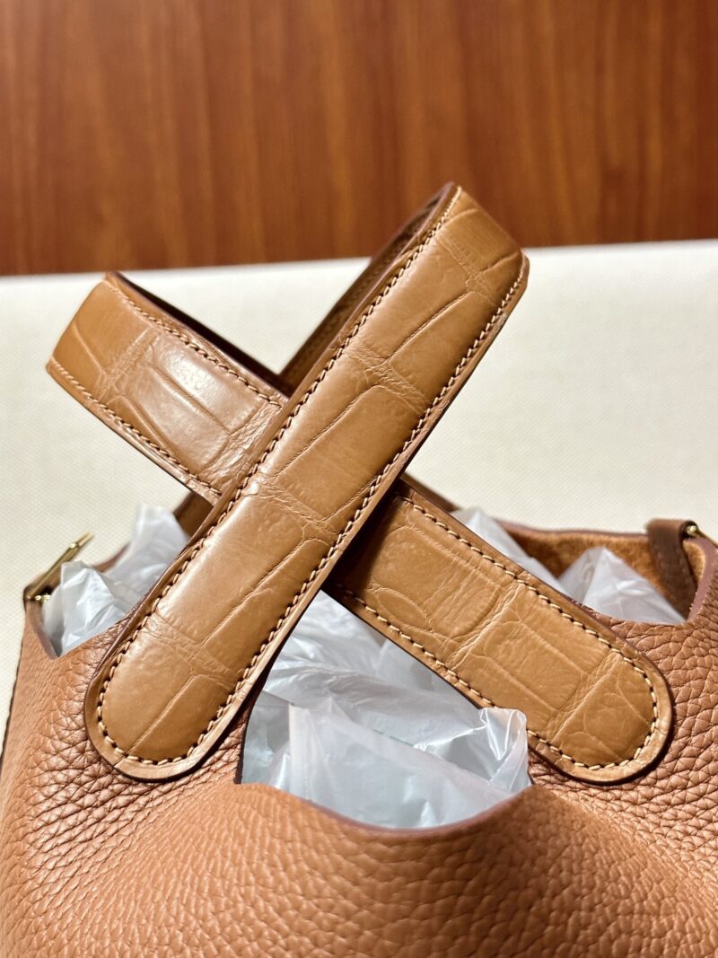 Hermès Picotin 22 Taurillon Clemence & Crocodile Gold Gold Hardware - Image 10