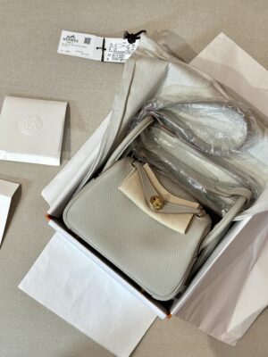 Hermès Mini Lindy 20 Clemence Gris Pearl Gold Hardware