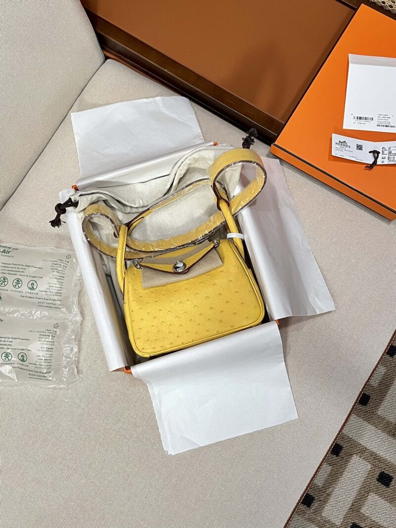 Hermès Mini Lindy 20 Ostrich Lime Silver Hardware