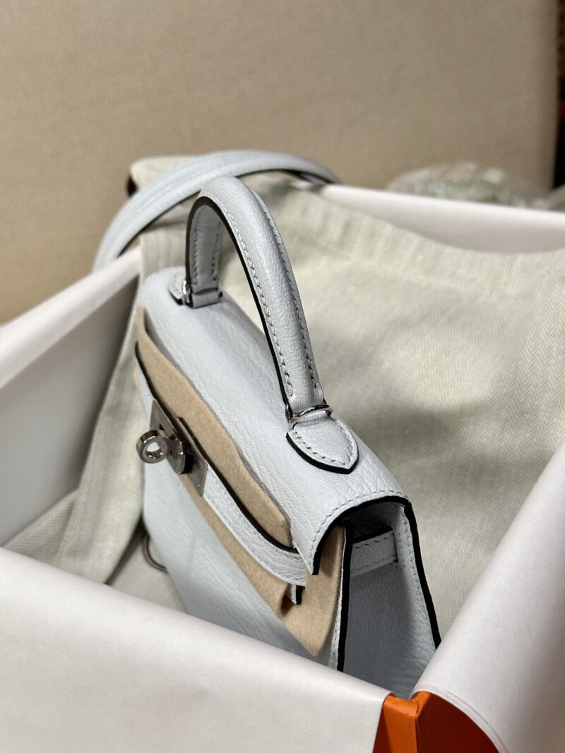 Hermès Mini Kelly Chevre Blue Brume Silver Hardware - Image 3