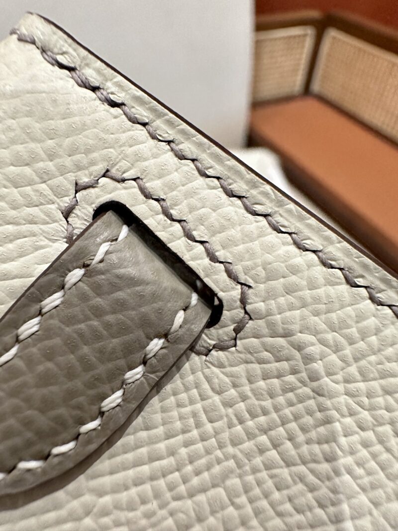 Hermès Mini Kelly 19 Epsom Craie & Gris Asphalt Silver Hardware - Image 15