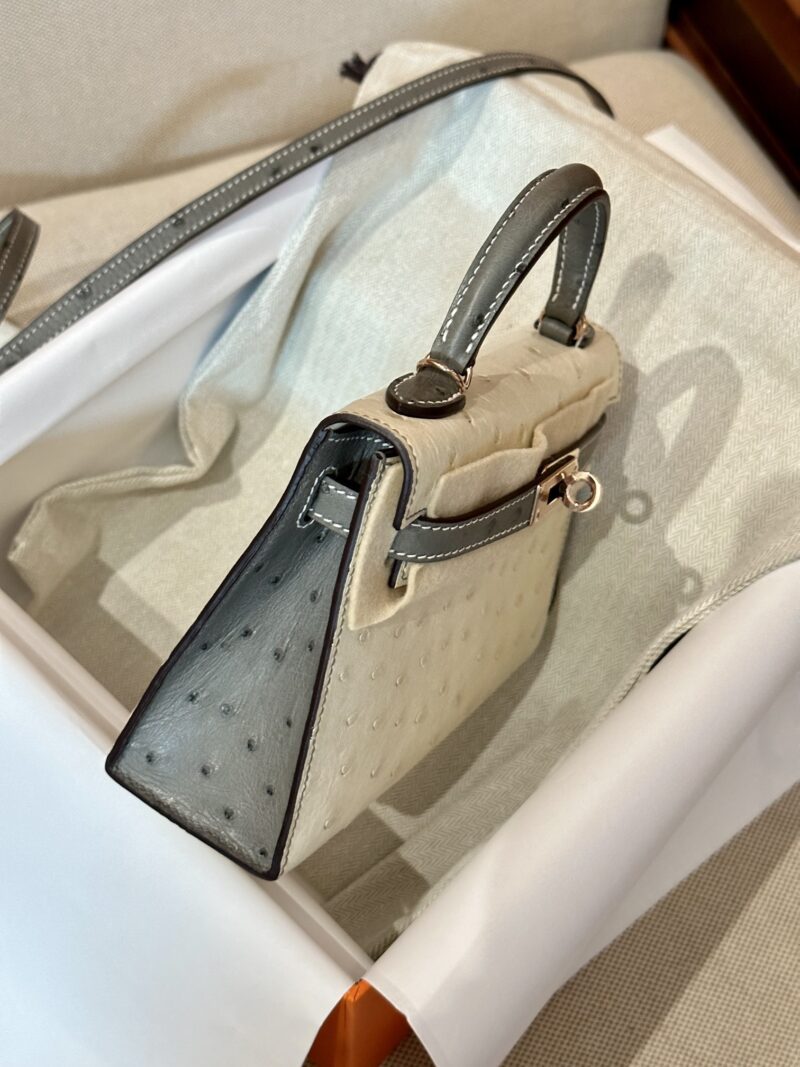 Hermès Mini Kelly 19 Ostrich Beton & Gris Asphalt Gold Hardware - Image 6