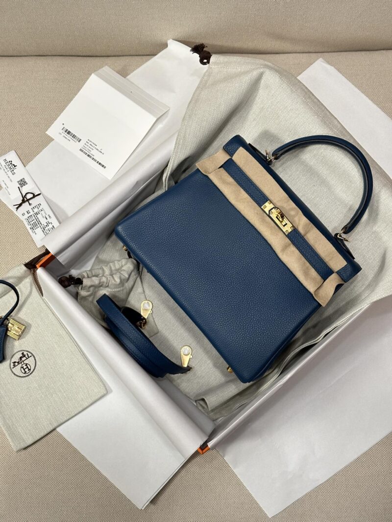 Hermès Kelly 25 Togo Blue Gold Hardware