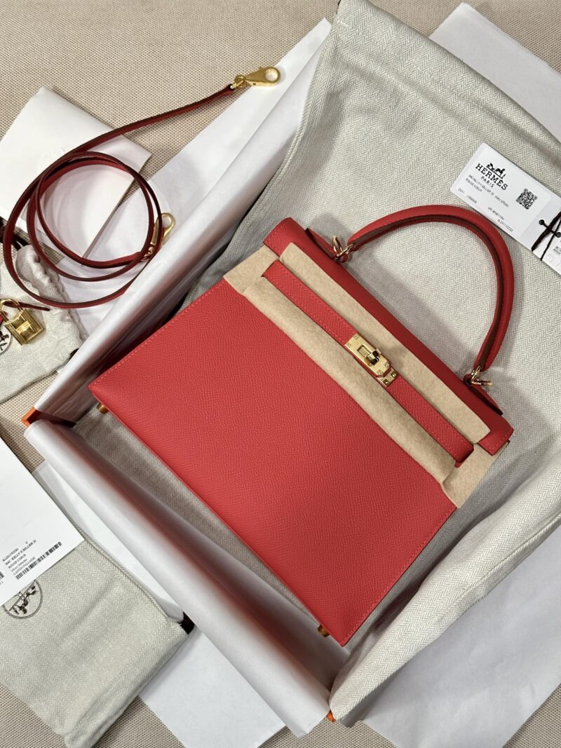Hermès Kelly 25 Epsom Rouge Coeur Gold Hardware