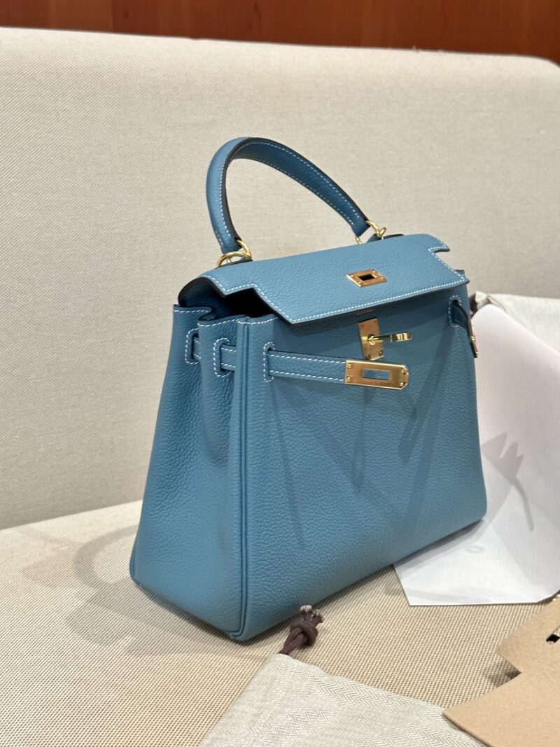 Hermès Kelly 25 Togo Blue Jean, Gold Gold Hardware - Image 3