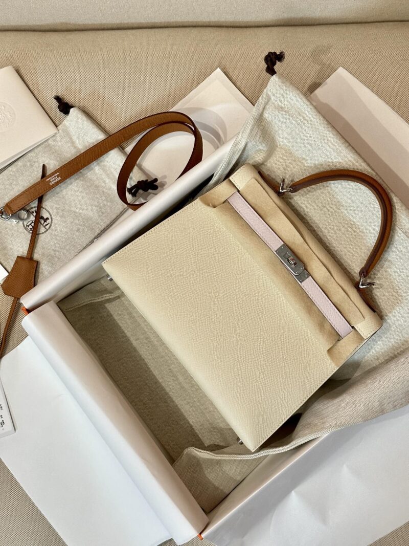 Hermès Kelly 25 Epsom Craie, Mauve Pale Silver Hardware