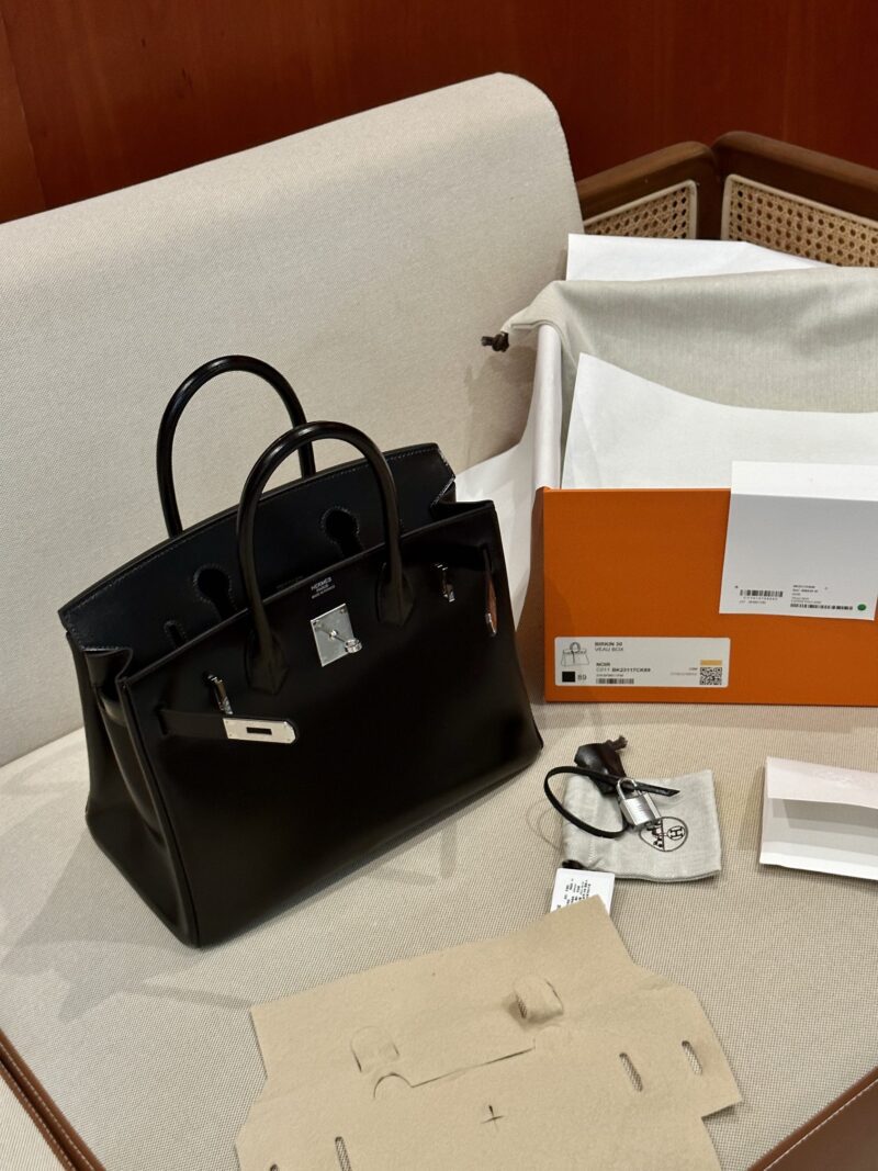 Hermès Birkin 30 Noir Box Palladium Hardware - Image 3