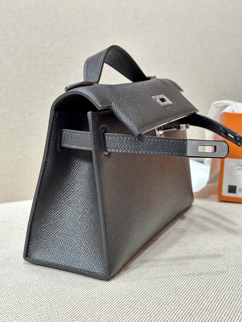 Hermès Kelly Pochette Noir, Beton Swift Palladium Hardware