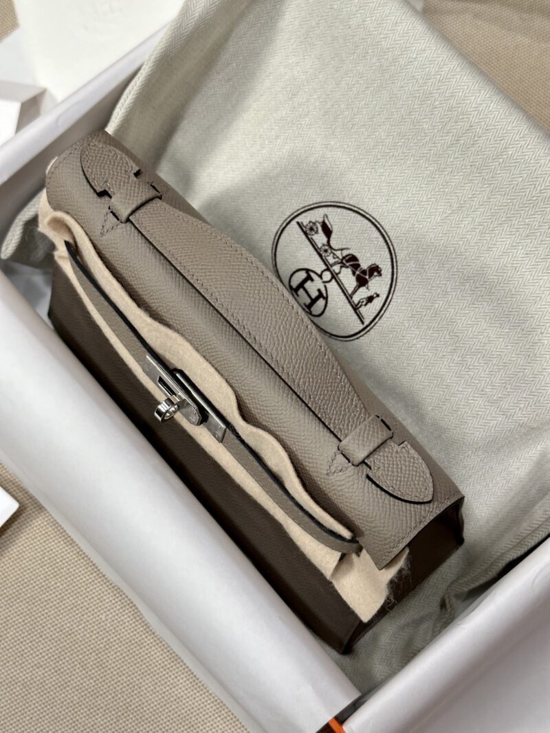 Hermès Kelly Pochette Gris Asphalt, Jaune Poussin Epsom Palladium Hardware
