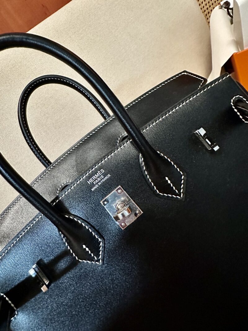 Hermès Birkin 25 Noir Box Palladium Hardware - Image 15