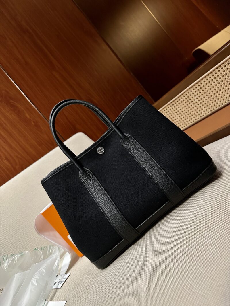 Hermès Garden Party 30 Canvas & Togo Noir Silver Hardware - Image 5