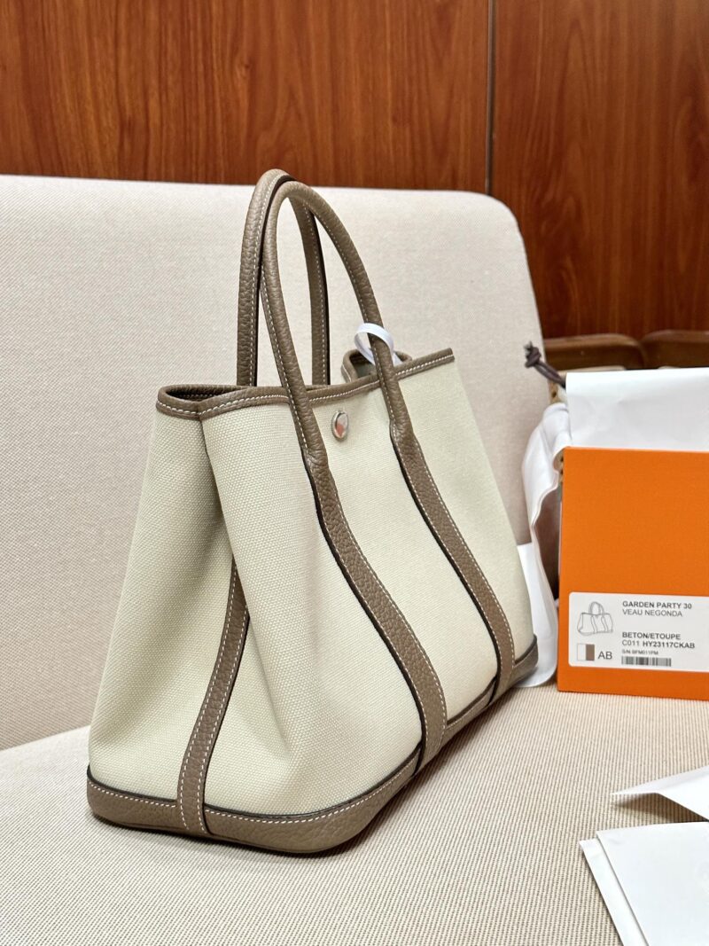 Hermès Garden Party 30 Canvas & Togo Beton & Etoupe Silver Hardware - Image 5