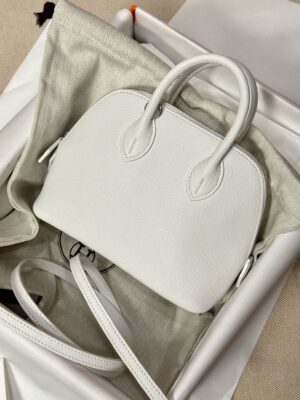 Hermès Mini Bolide 18 Chevre Blanc Silver Hardware
