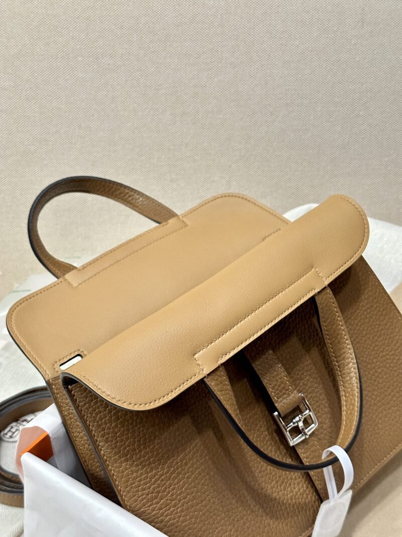Hermès Halzan 25 Clemence Alezan & Biscuit Silver Hardware - Image 5