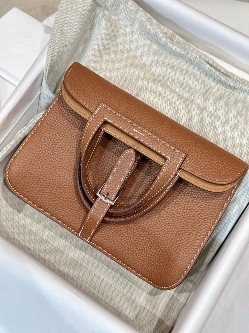 Hermès Halzan 25 Evercolor Gold Silver Hardware - Image 2