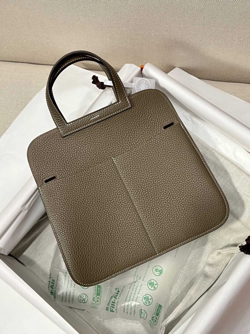 Hermès Halzan 25 Taurillon Clemence & Swift Etoupe Silver Hardware - Image 8