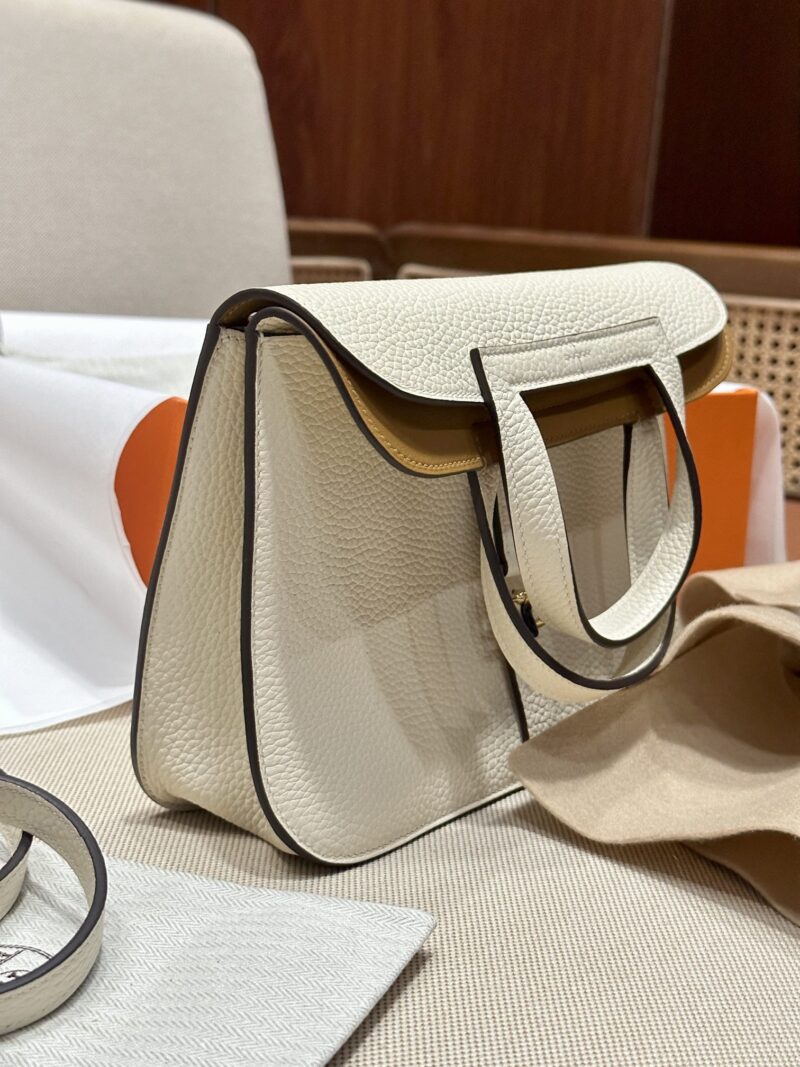 Hermès Halzan 25 Taurillon Clemence & Swift Nata & Sesame Gold Hardware - Image 4