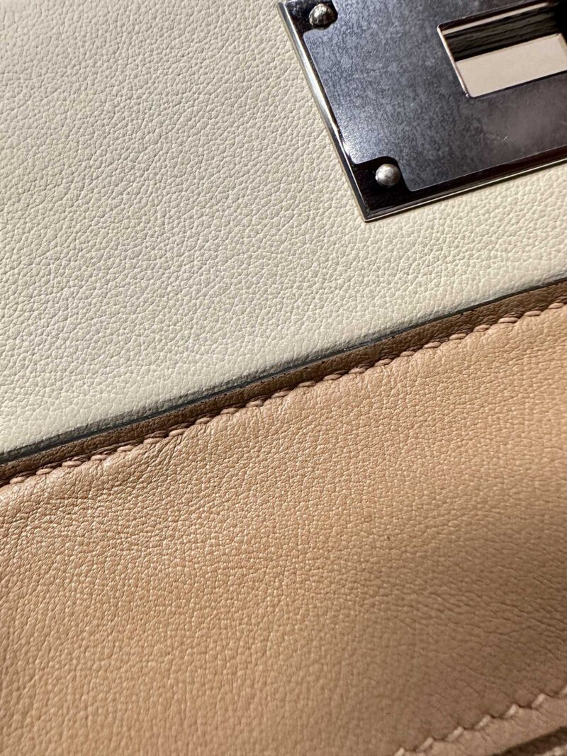 Hermès Mini Kelly 2424 Evercolor & Swift Chai & Nata & Potiron Silver Hardware - Image 14