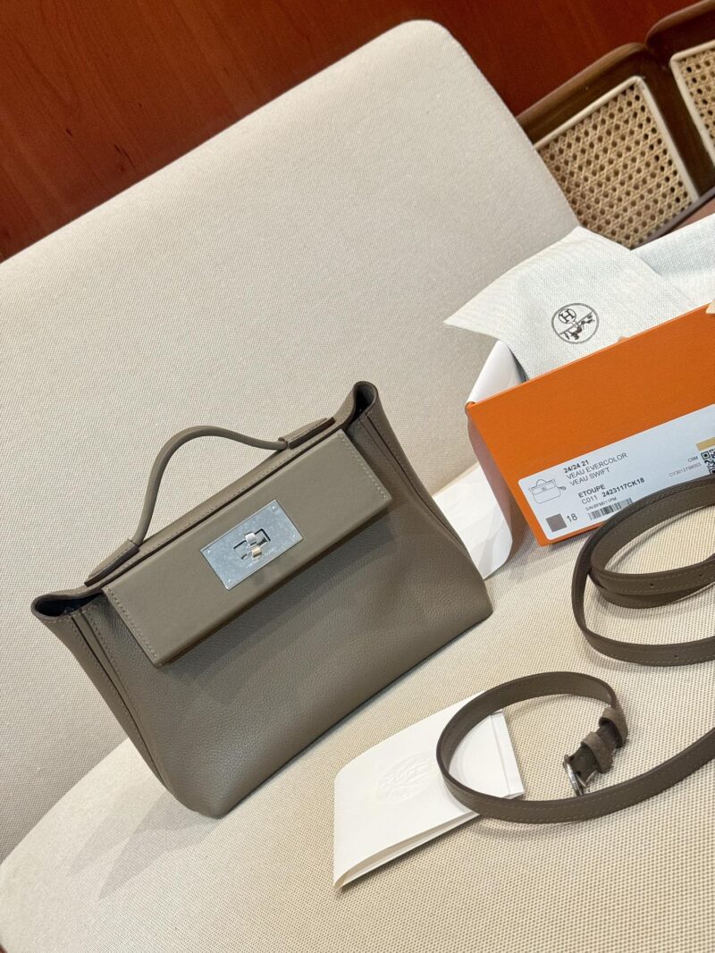 Hermès Mini Kelly 2424 Evercolor & Swift Etoupe Silver Hardware - Image 3