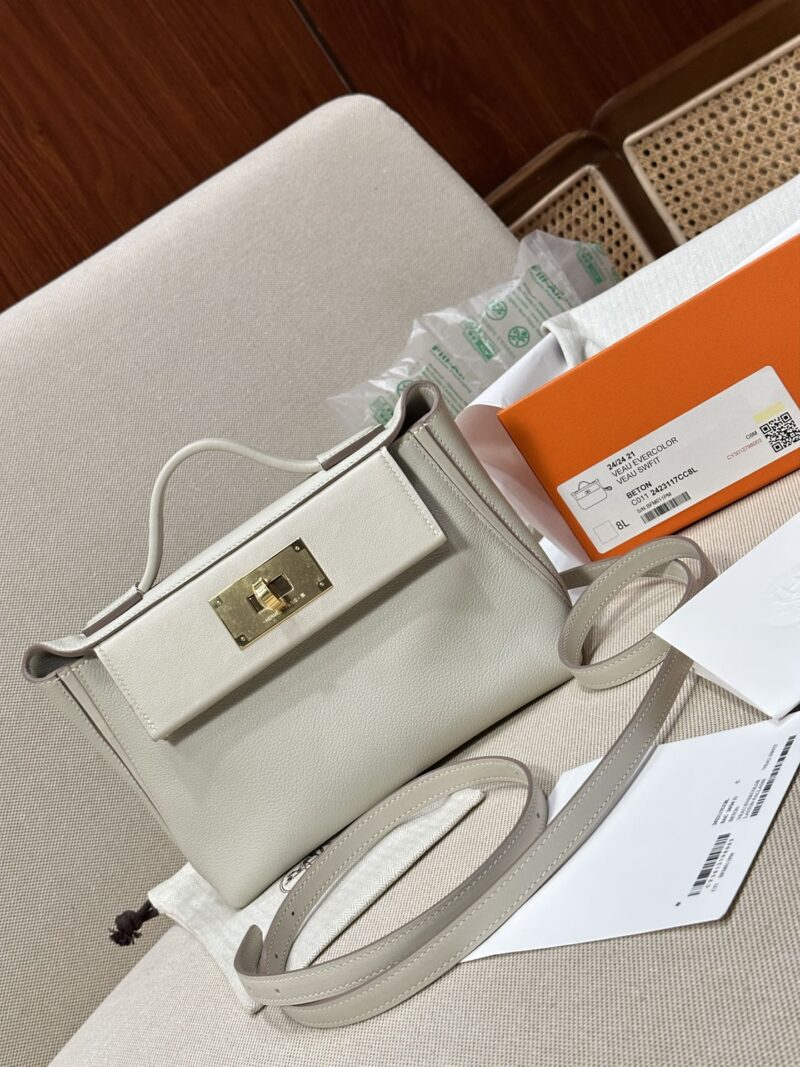 Hermès Mini Kelly 2424 Evercolor & Swift Beton Gold Hardware - Image 7