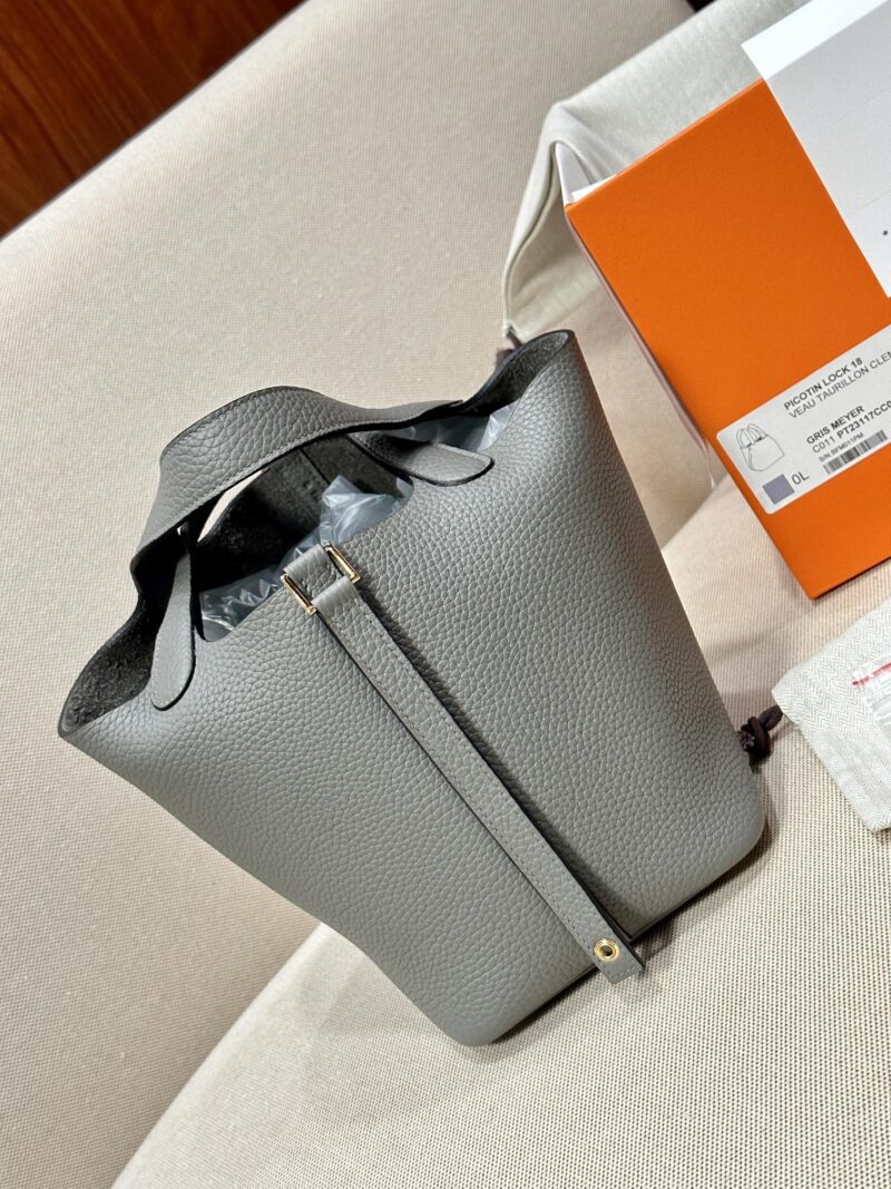 Hermès Picotin 18 Taurillon Clemence Gris Meyer Gold Hardware - Image 2