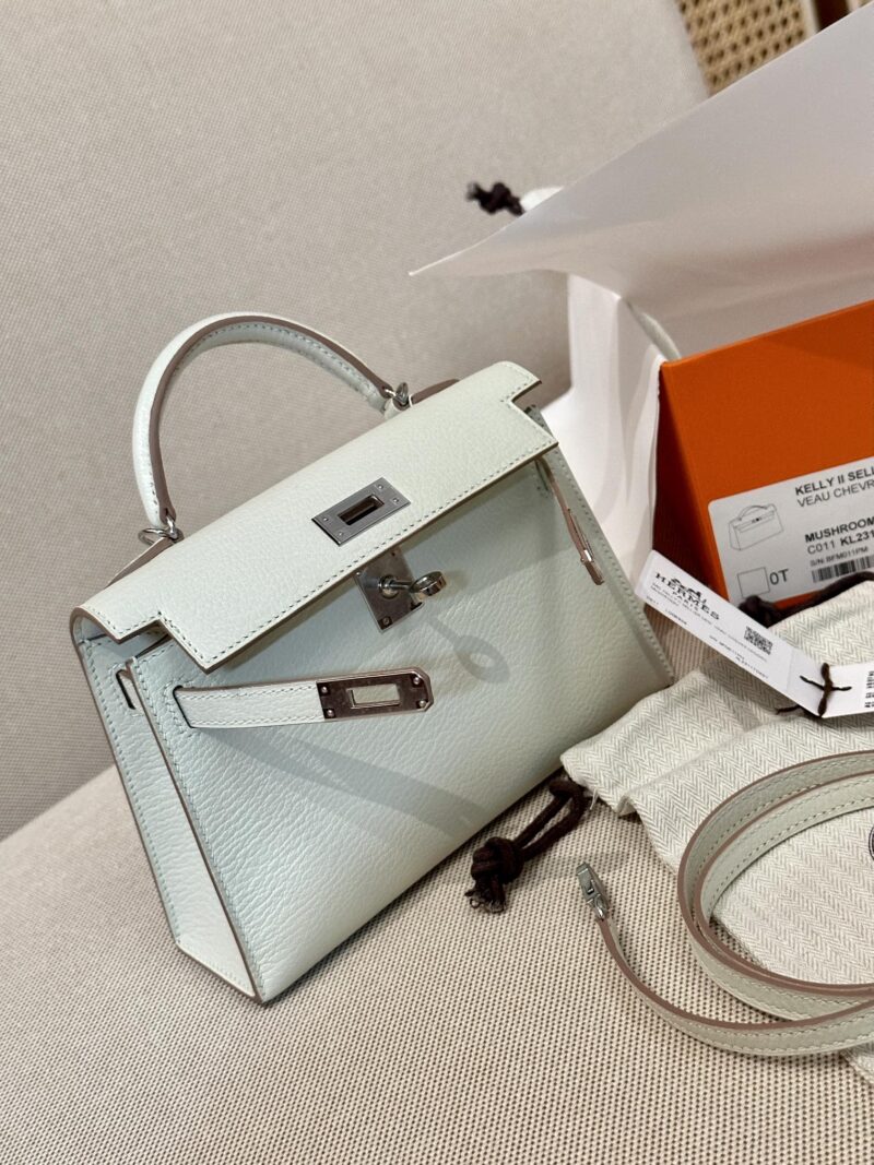 Hermès Mini Kelly 19 Chevre Mushroom Silver Hardware - Image 7