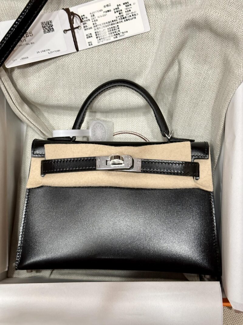 Hermès Mini Kelly Box Noir Silver Hardware - Image 2