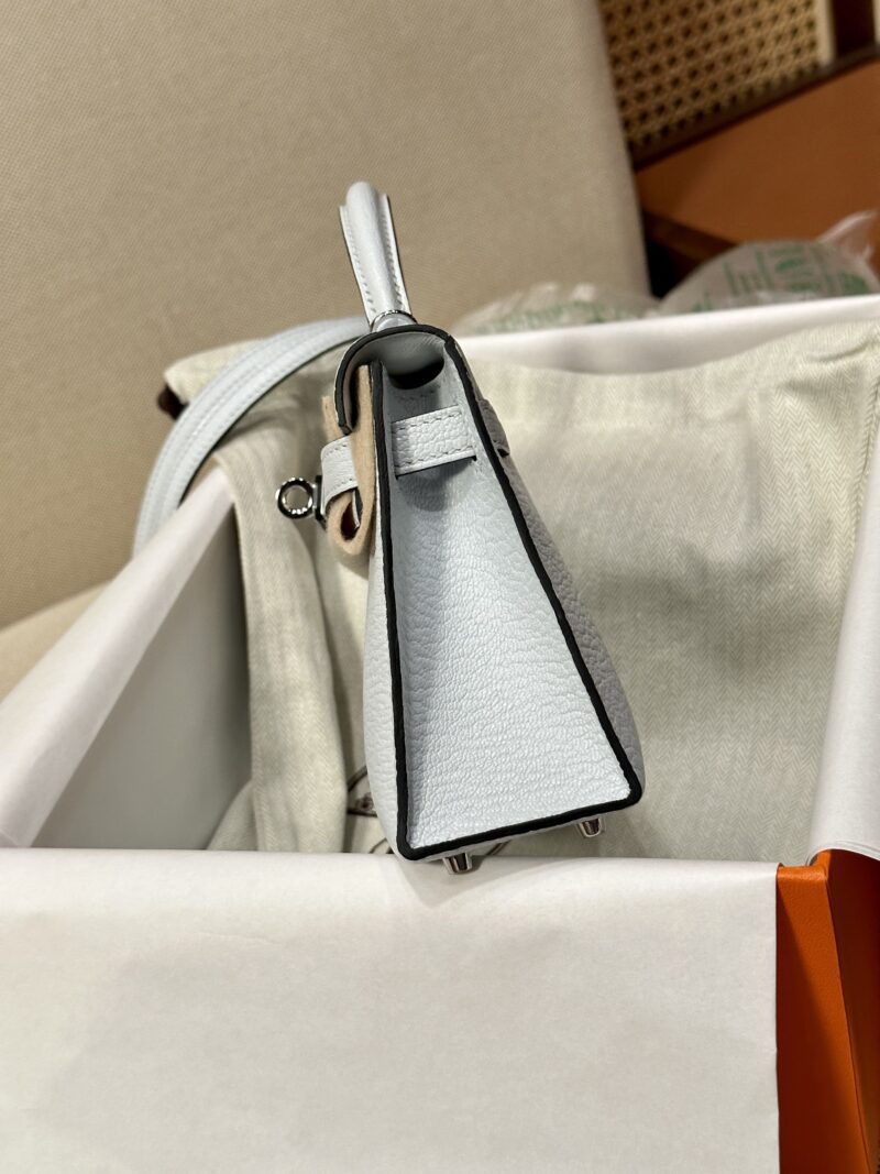 Hermès Mini Kelly Chevre Blue Brume Silver Hardware - Image 11