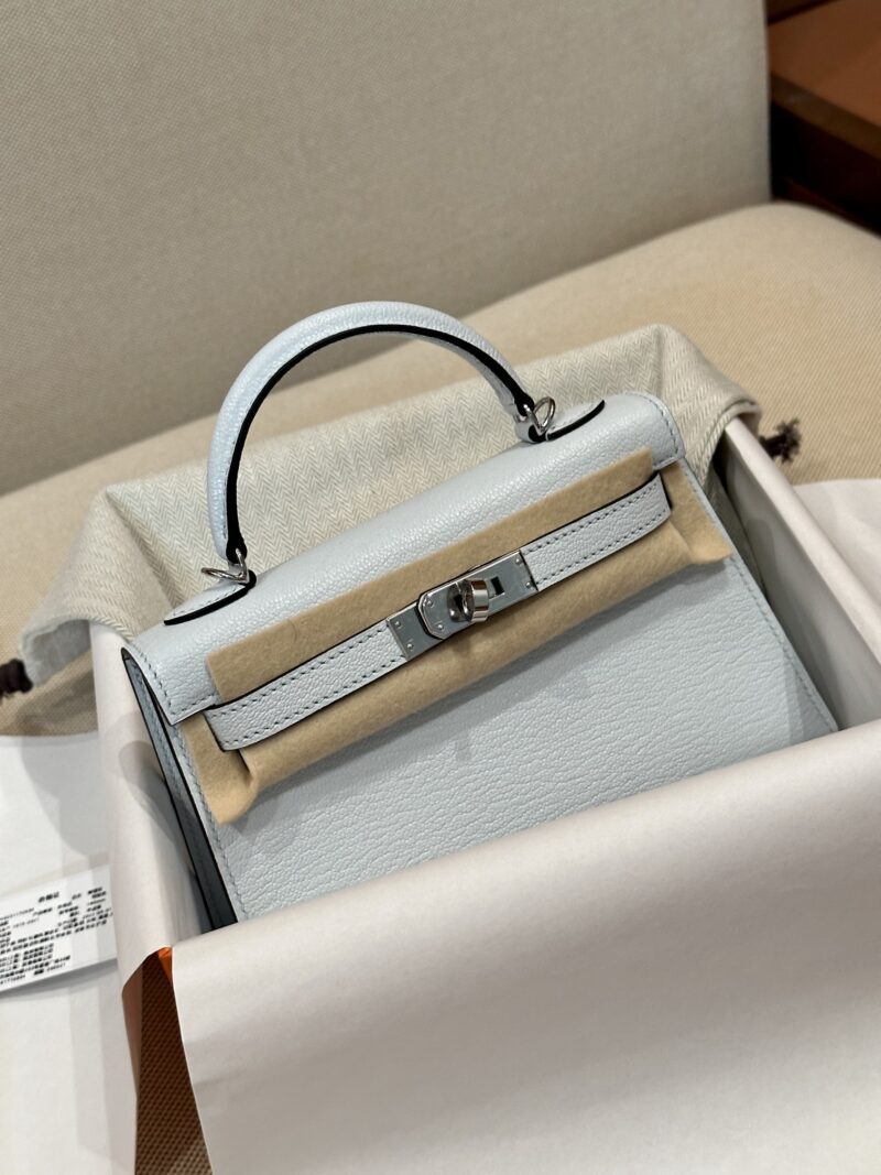 Hermès Mini Kelly Chevre Blue Pale Silver Hardware - Image 2