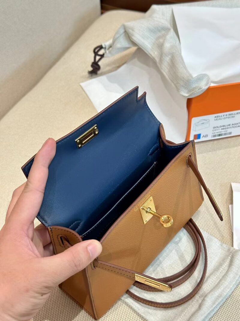 Hermès Mini Kelly 19 Gold & Deep Blue Gold Hardware - Image 7