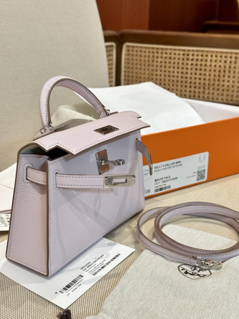 Hermès Mini Kelly 19 Chevre Mauve Pale & Gris Pearl Silver Hardware - Image 5