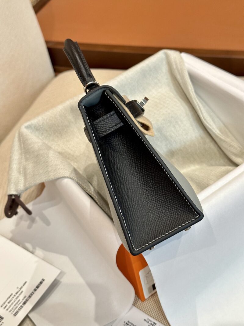 Hermès Mini Kelly 19 Epsom Blue Glacier & Noir Silver Hardware - Image 6