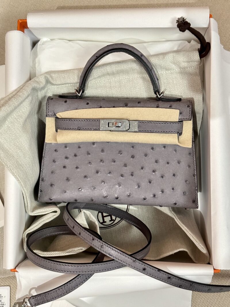 Hermès Mini Kelly 19 Ostrich Gris Agate Silver Hardware - Image 2
