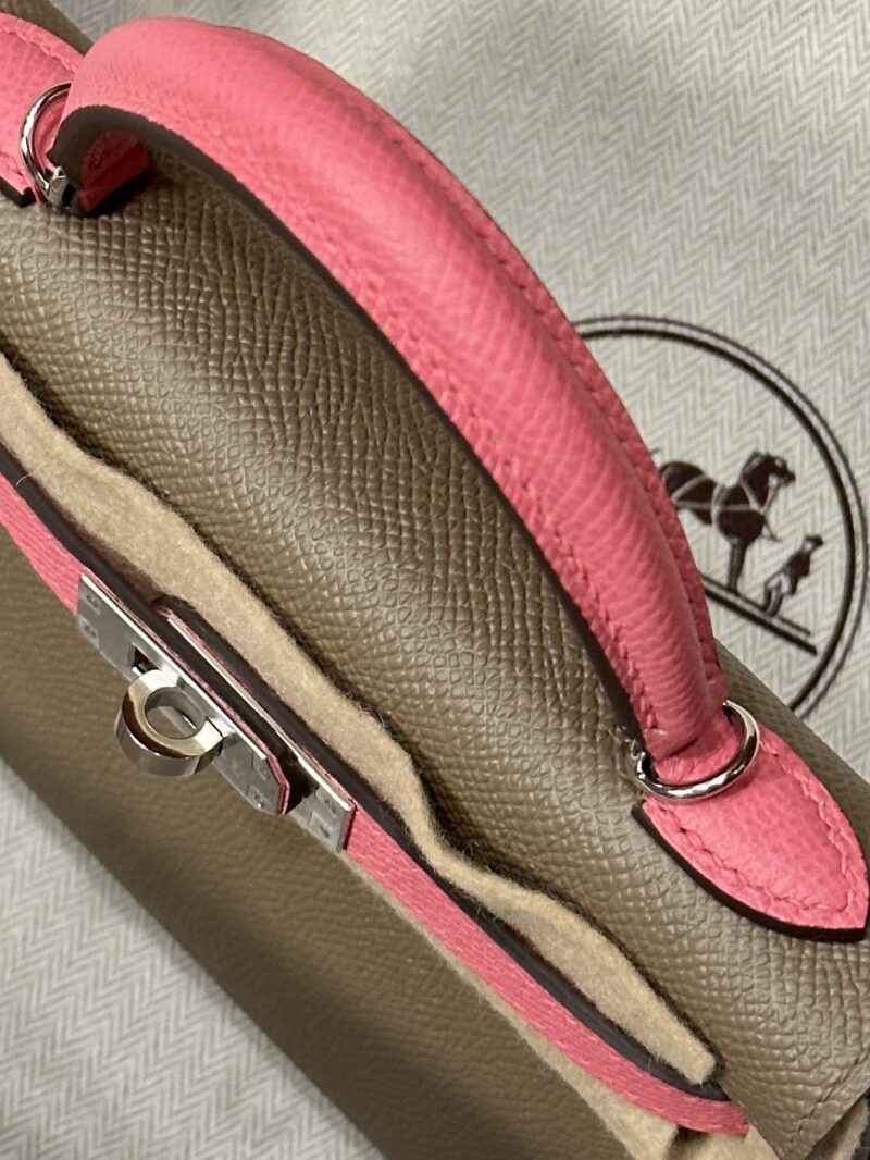 Hermès Mini Kelly Epsom Etoupe & Rose Azalee Silver Hardware - Image 3
