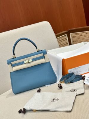 Hermès Kelly 25 Togo Blue Jean, Gold Gold Hardware