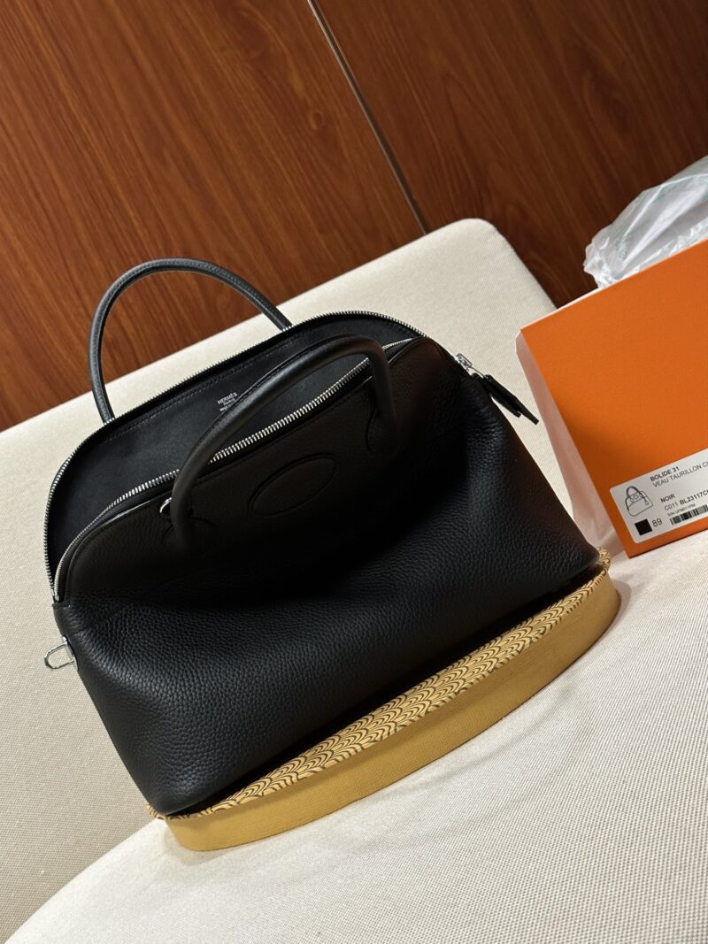 Hermès Bolide 31 Taurillon Clemence Noir Silver Hardware