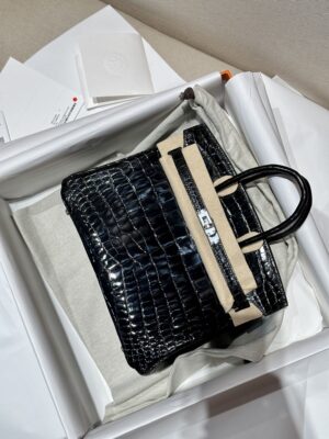 Hermès Birkin 25 Noir Shiny Crocodile Palladium Hardware