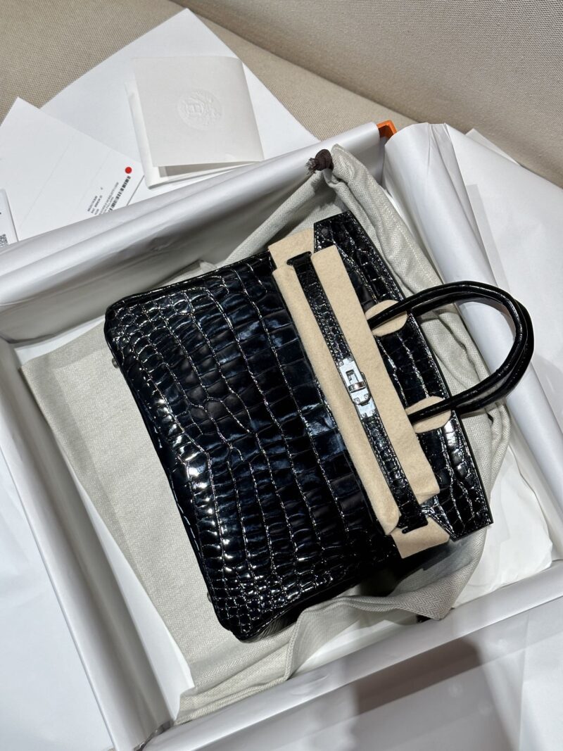 Hermès Birkin 25 Noir Shiny Crocodile Palladium Hardware