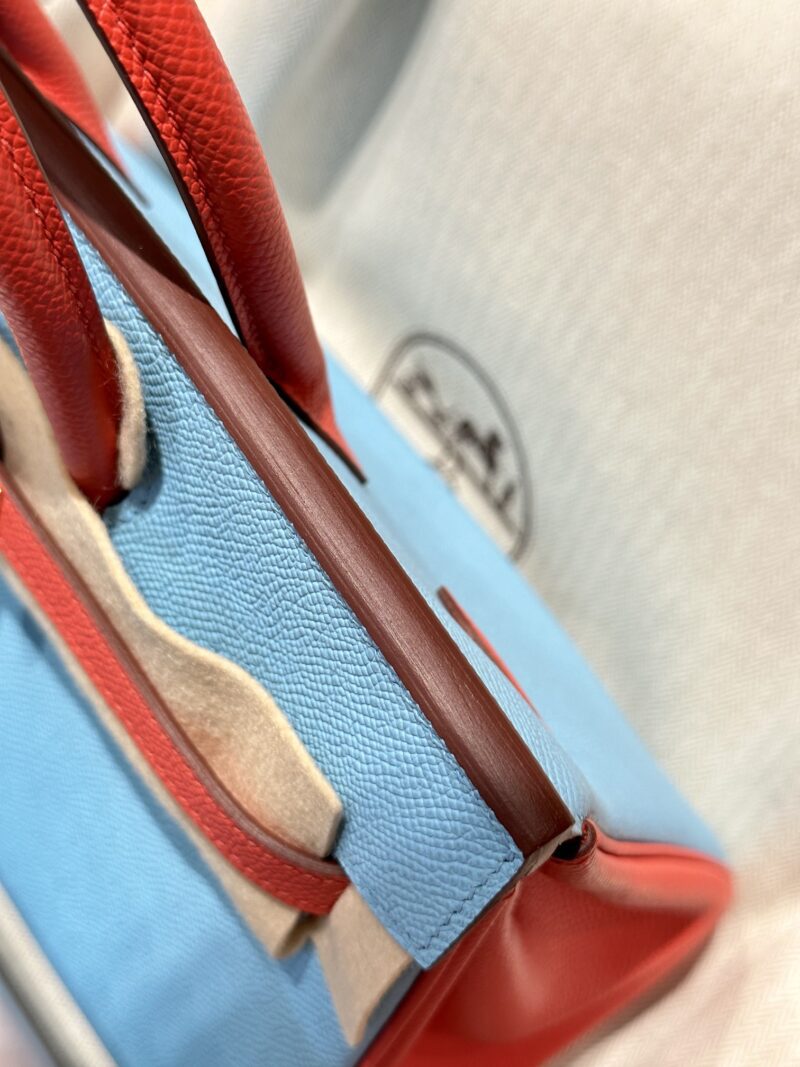 Hermès Birkin 25 Blue Celeste, Feu Orange Epsom Gold Hardware - Image 8