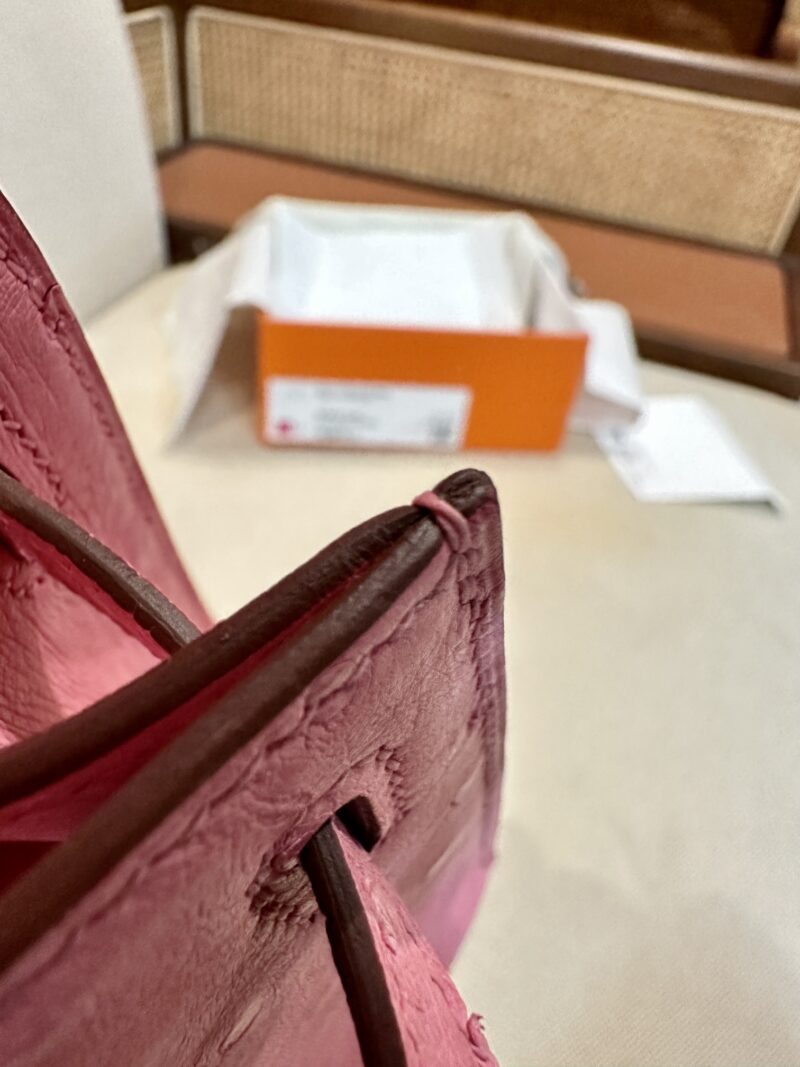 Hermès Kelly Pochette Rose Bubble Ostrich Palladium Hardware