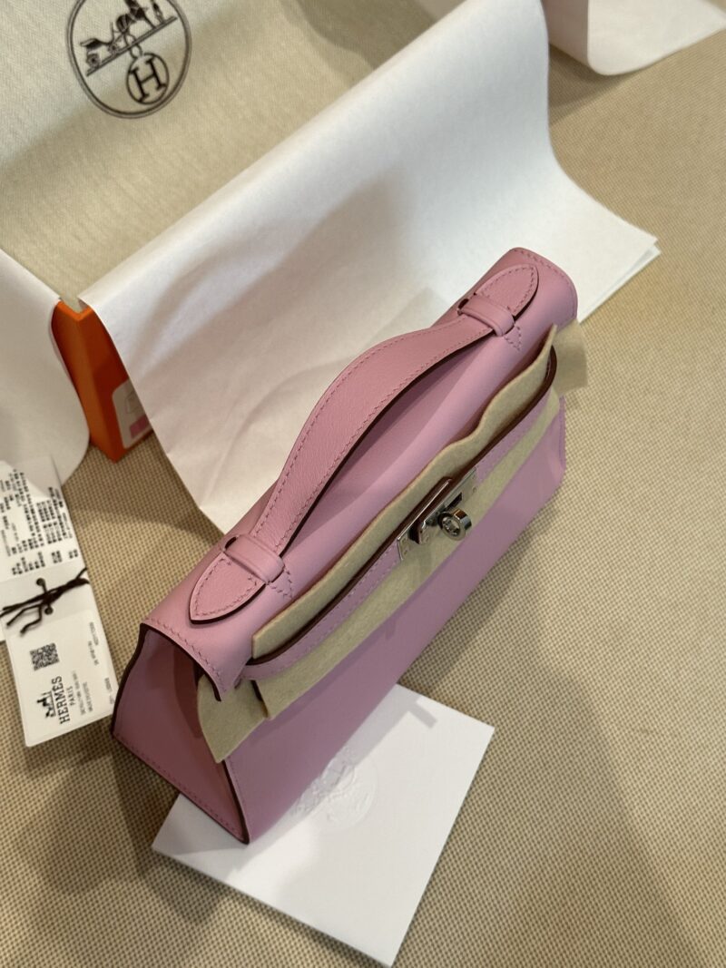 Hermès Kelly Pochette Mauve Sylvestre, Silver Swift Palladium Hardware