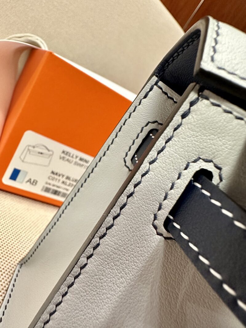 Hermès Kelly Pochette Blue Brume, Blue Navy Swift Palladium Hardware