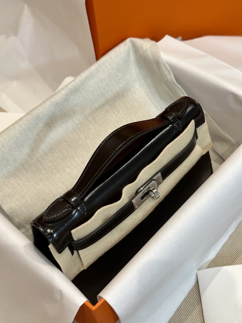Hermès Kelly Pochette Noir Box Palladium Hardware