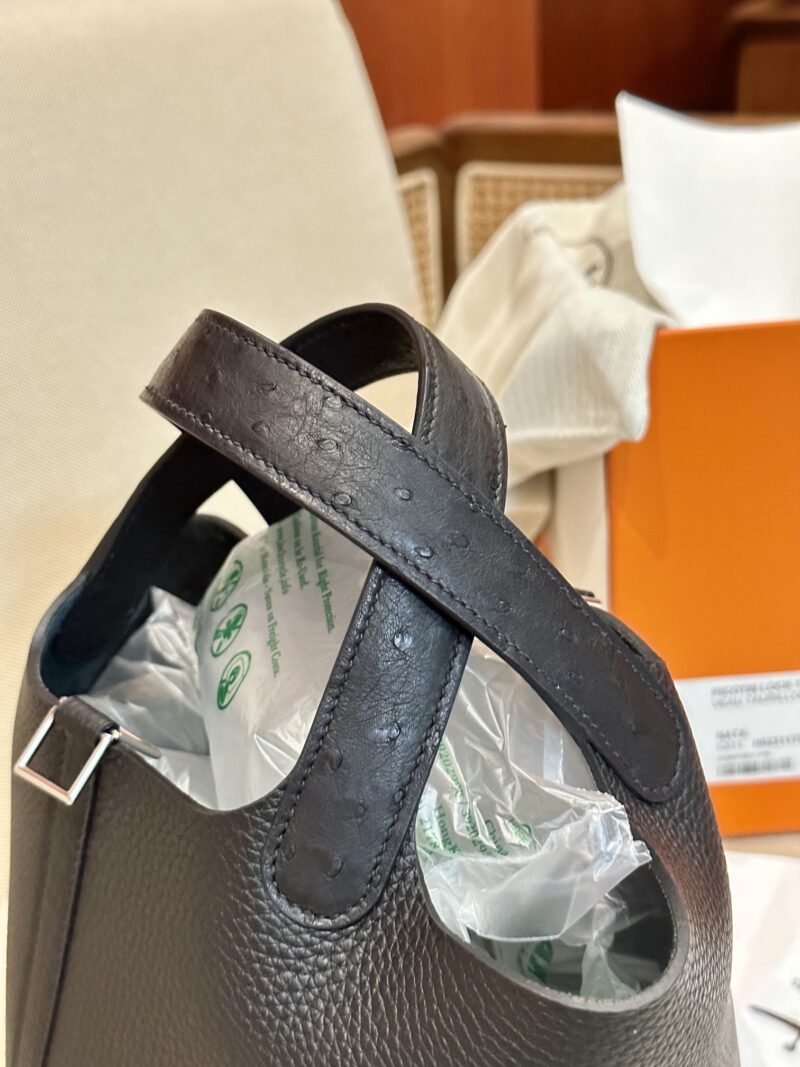 Hermès Picotin Touch 18 Taurillon Clemence & Ostrich Noir Silver Hardware - Image 5