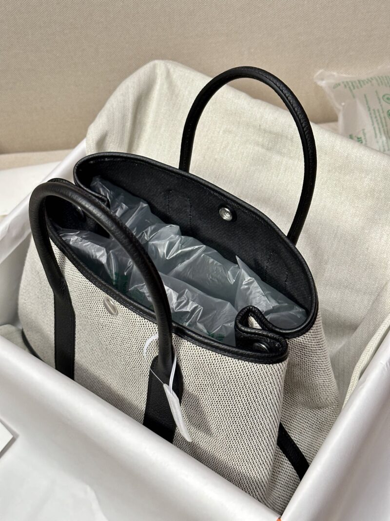 Hermès Garden Party 30 Canvas & Togo White & Noir Silver Hardware - Image 3