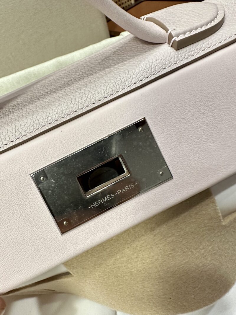 Hermès Mini Kelly 2424 Evercolor & Swift Mauve Pale Silver Hardware - Image 14