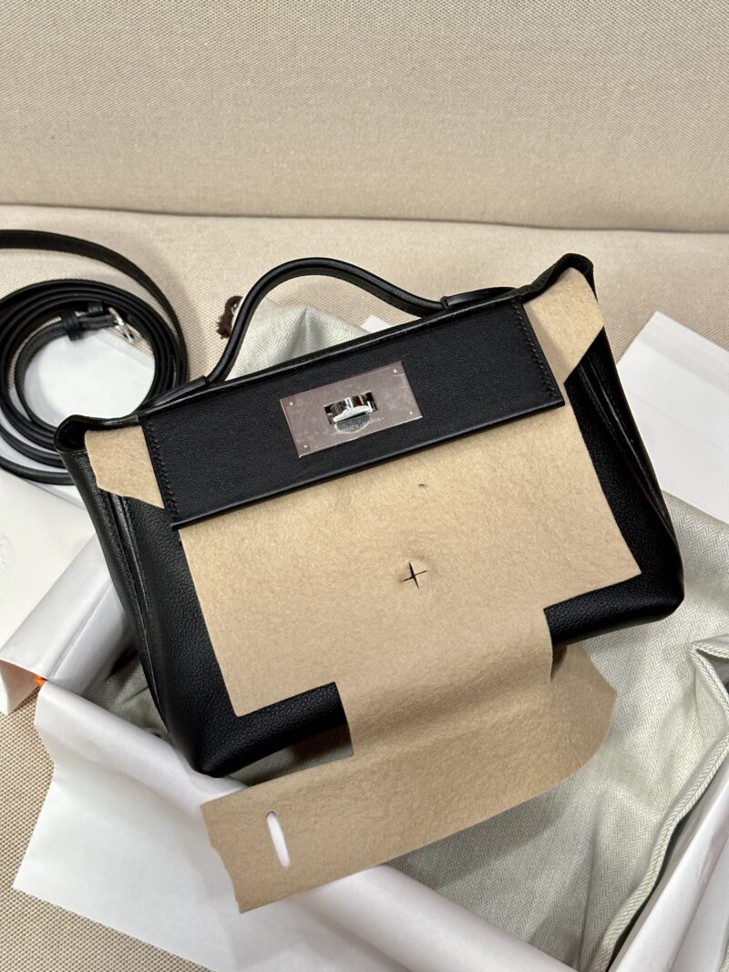Hermès Mini Kelly 2424 Evercolor & Swift Noir Silver Hardware - Image 6